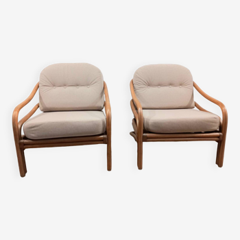 Deux fauteuils en rotin des années 1970, Scandinavie