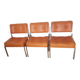 Ensemble de 3 chauffeuses années 70 skaï et chrome
