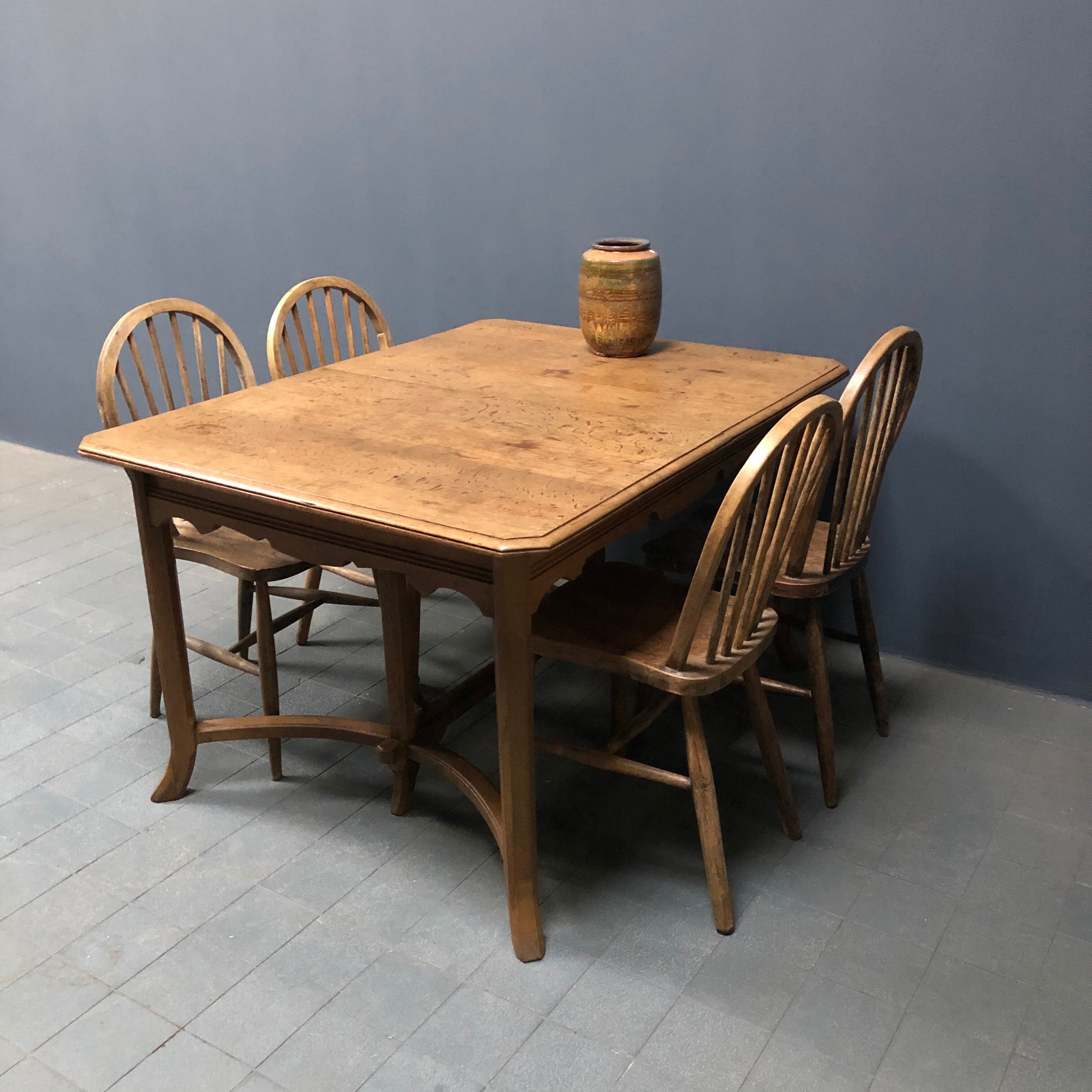 Dutch oak kitchen table in art deco style from the 1930s