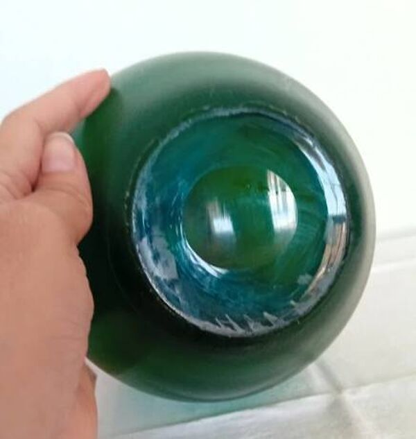 Grande carafe en verre soufflé vert – 33 cm – Design vintage années 60/70