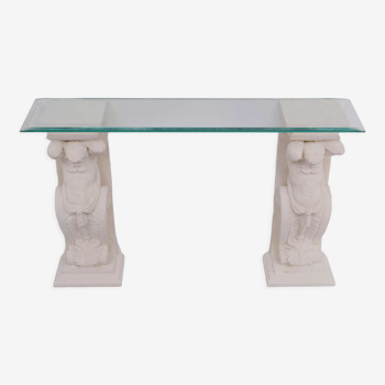 Classic greek cast stone console tables, 1970s