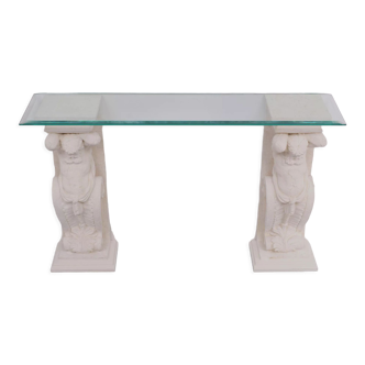 Classic greek cast stone console tables, 1970s