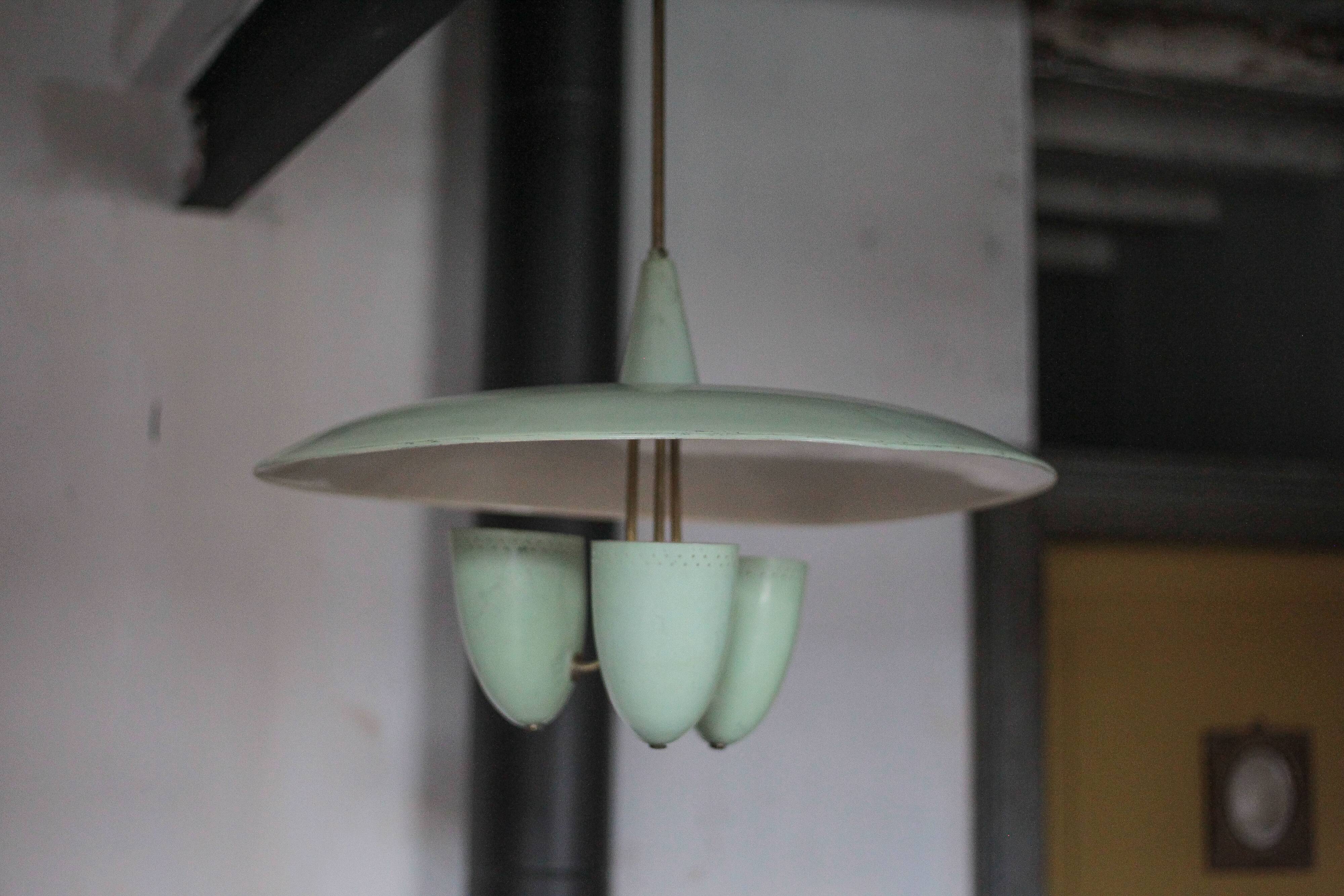 Vintage lacquered metal pendant from the 1950s, Herman Busquet for Hala.
