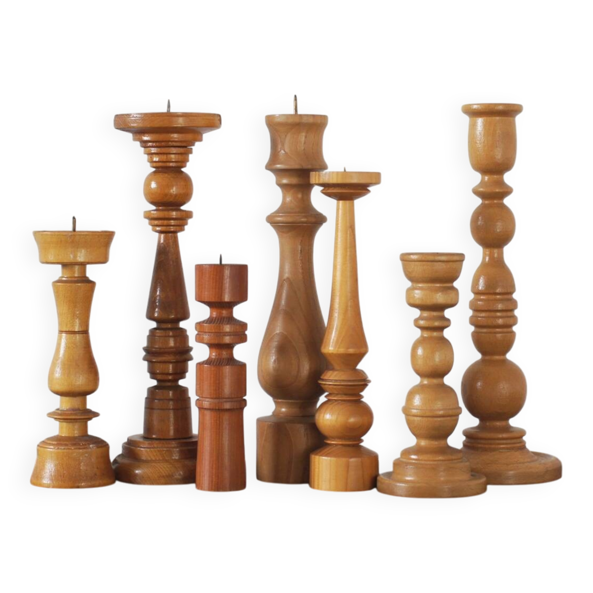 Scandinavian Wooden Candleholders, Set of 7