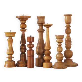 Scandinavian Wooden Candleholders, Set of 7