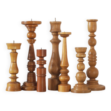 Scandinavian Wooden Candleholders, Set of 7