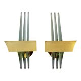 Pair of Hollywood Regency wall lights, bases & reflectors in gilded brass