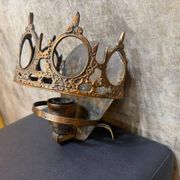 1970s Gothic Revival Crown Wall Sconce, Ornate Vintage Metal Lighting