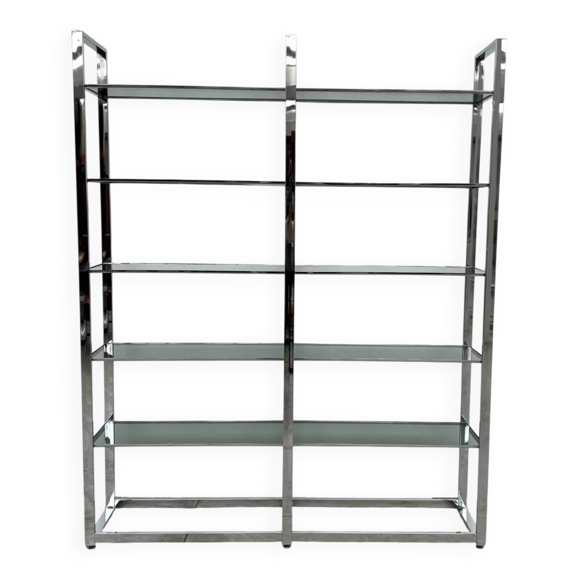 Chrome bookshelf with smoked glass — Italy, 1970s