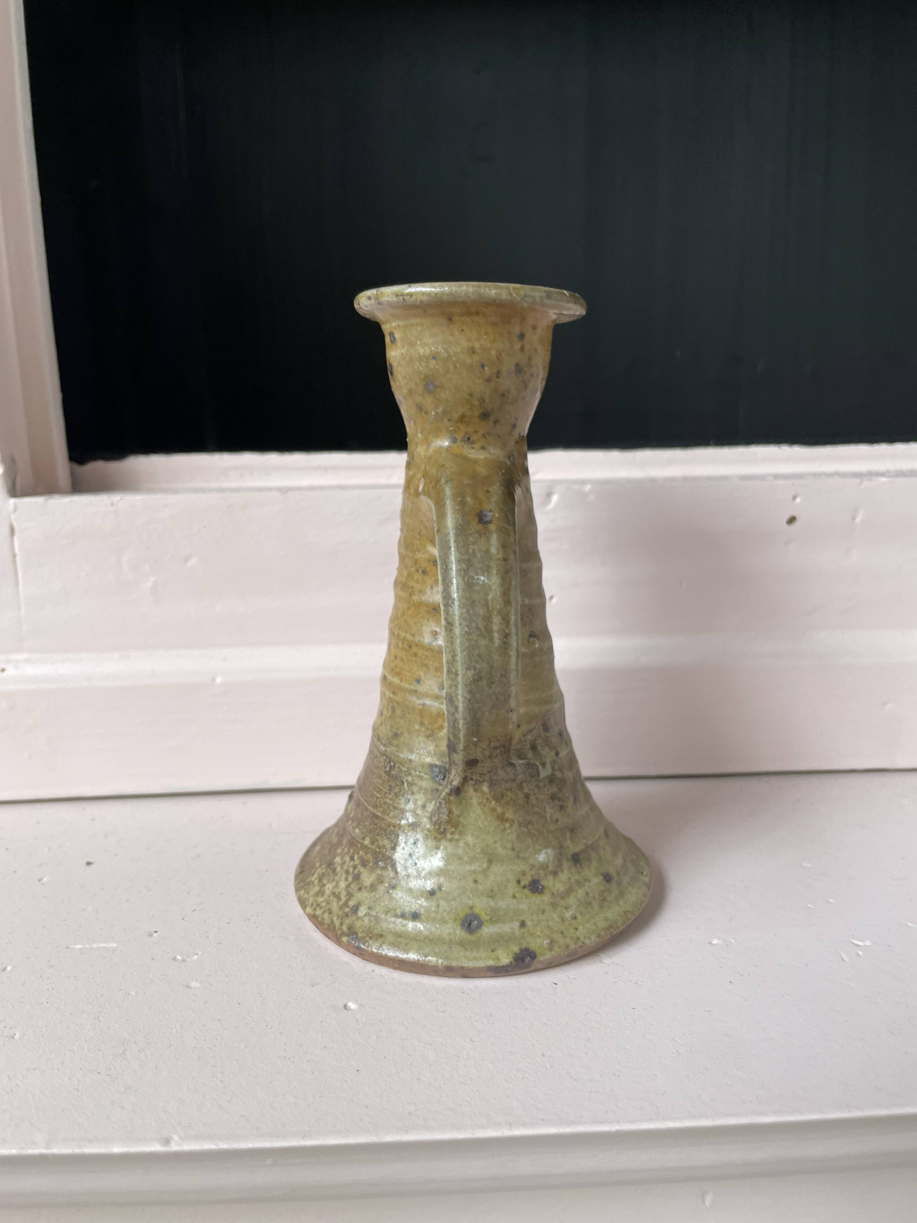 Hand candle holder stoneware