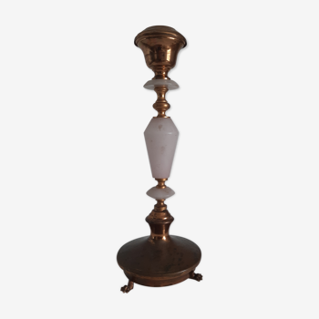 Pink and copper opaline candlestick