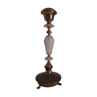 Pink and copper opaline candlestick