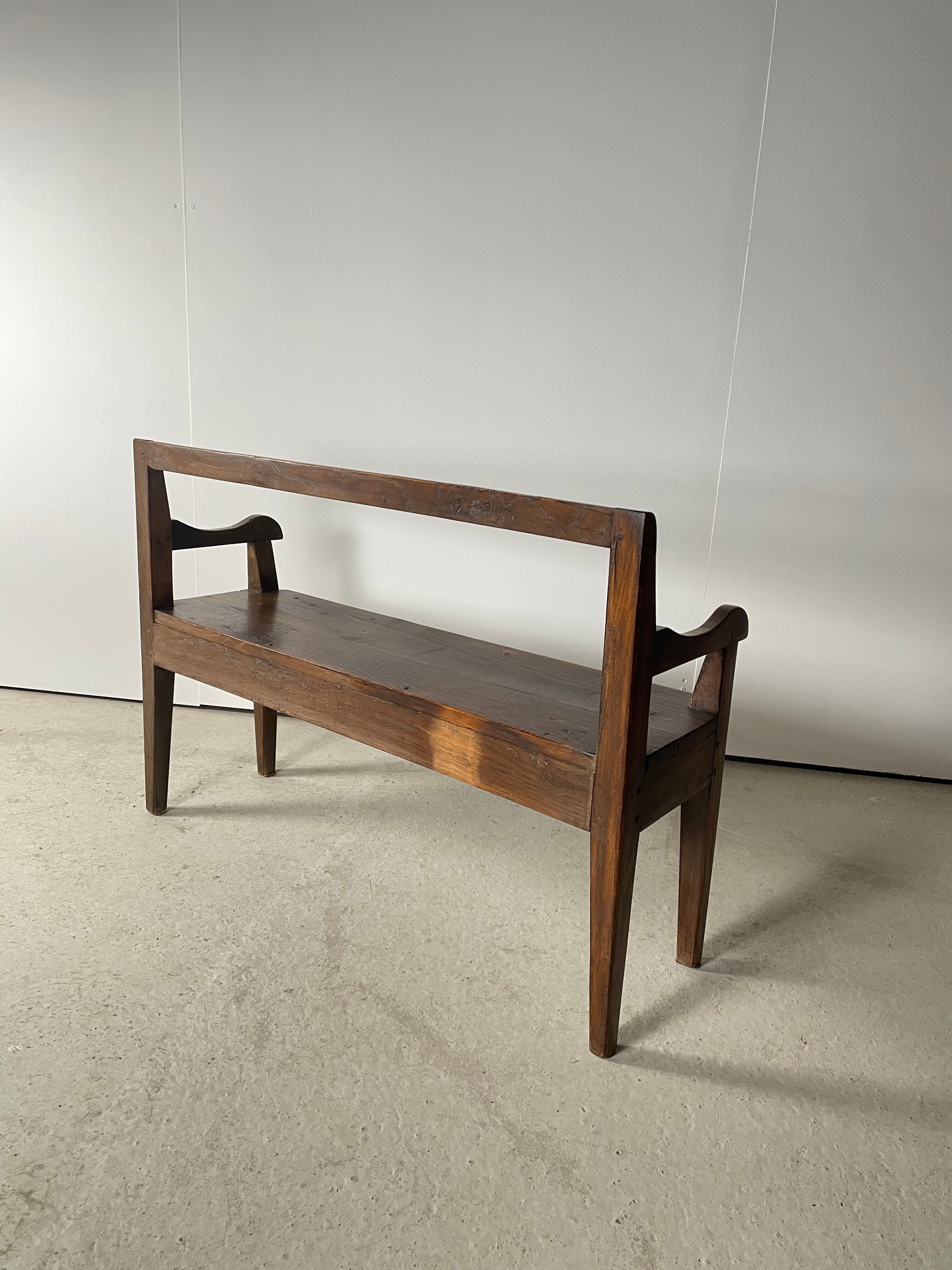 Solid oak bench. Folk art