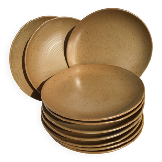 10 Village speckled blond stoneware dessert plates