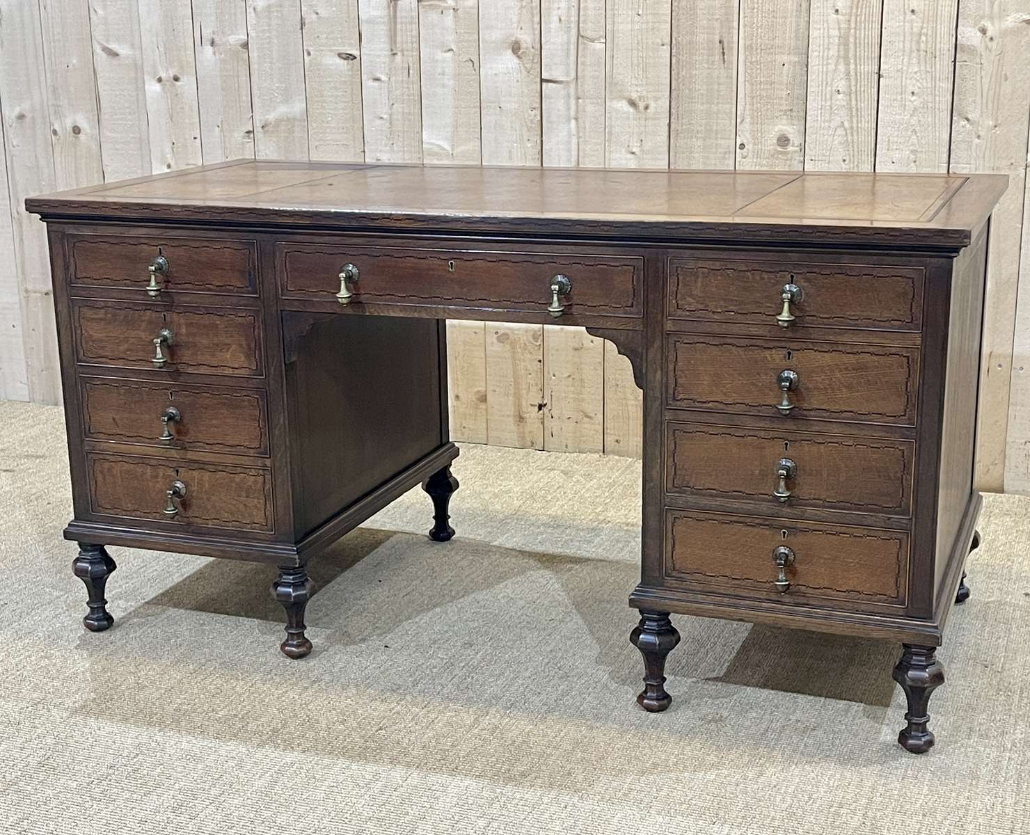 1930s English flat desk in oak