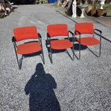 3 vintage chrome metal armchairs with orange fabric tops