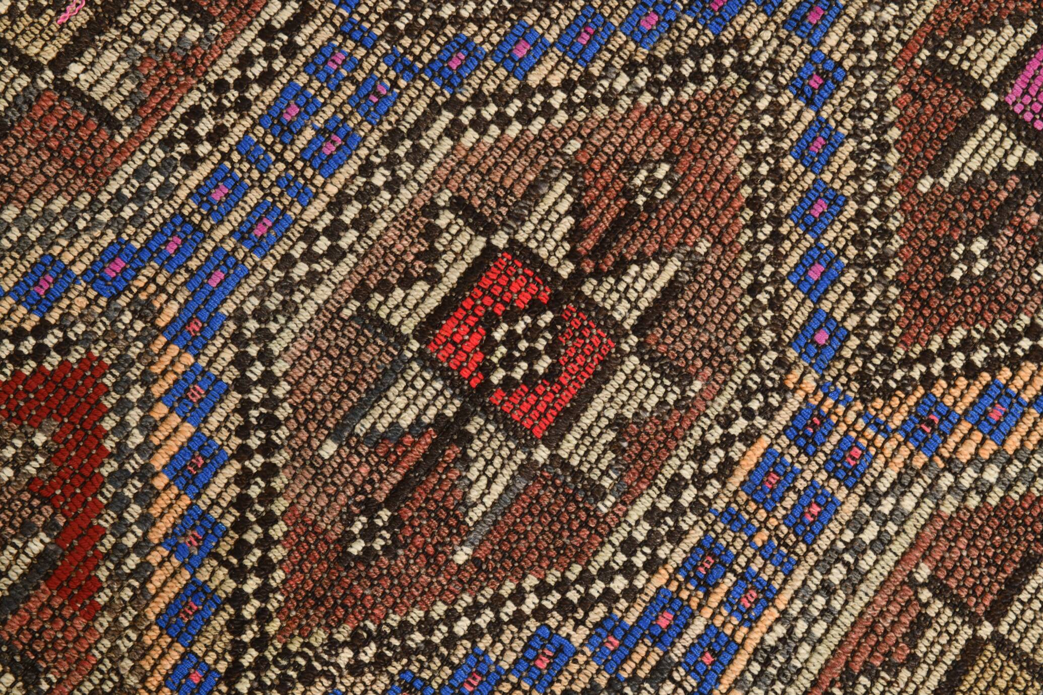 Blue & Brown Star Pattern Kilim Rug, 153x315Cm