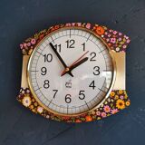 Vintage silent wall pendulum clock 70s "Japy electric flowers"