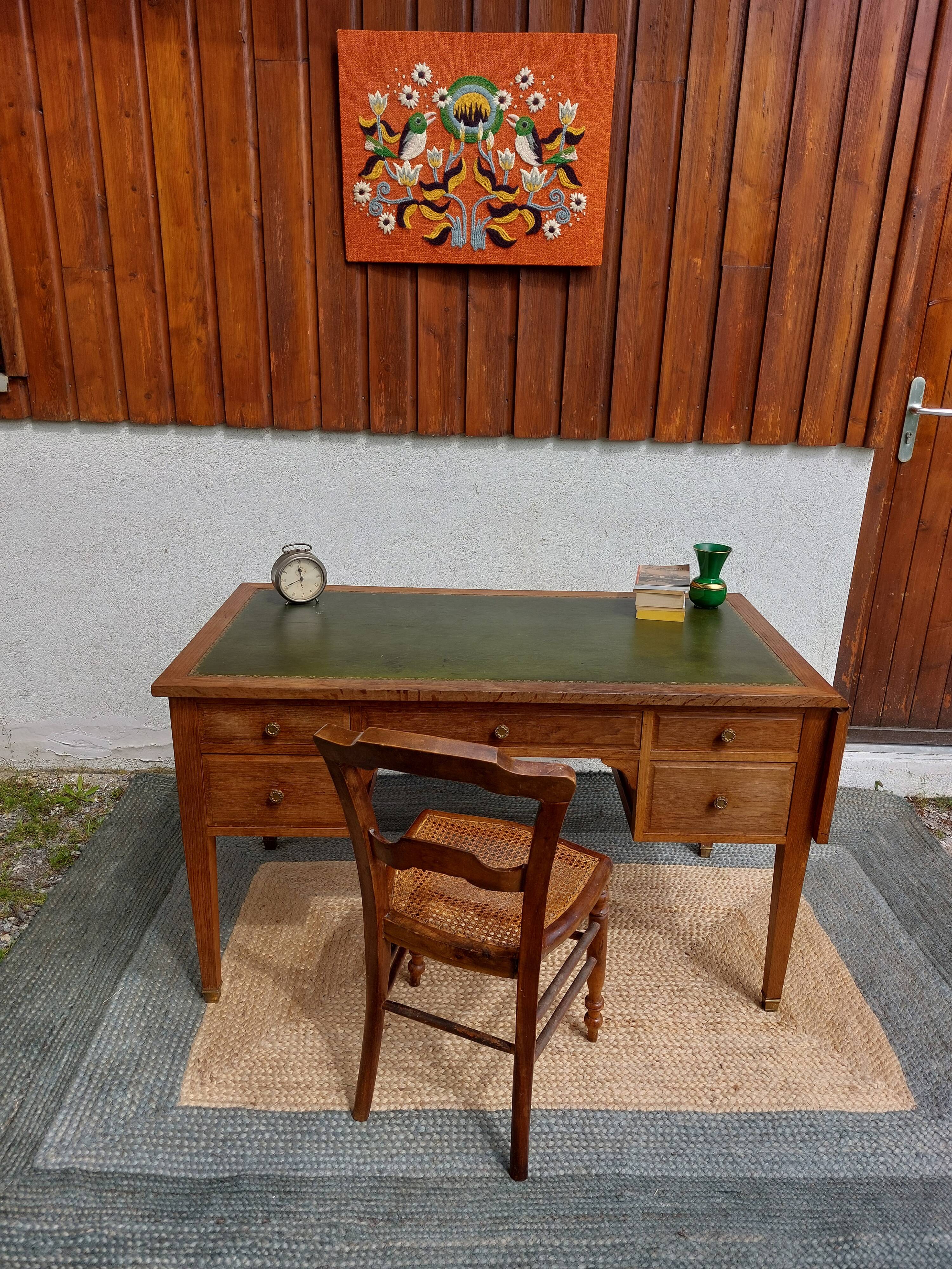 solid wood desk, leather top and extension