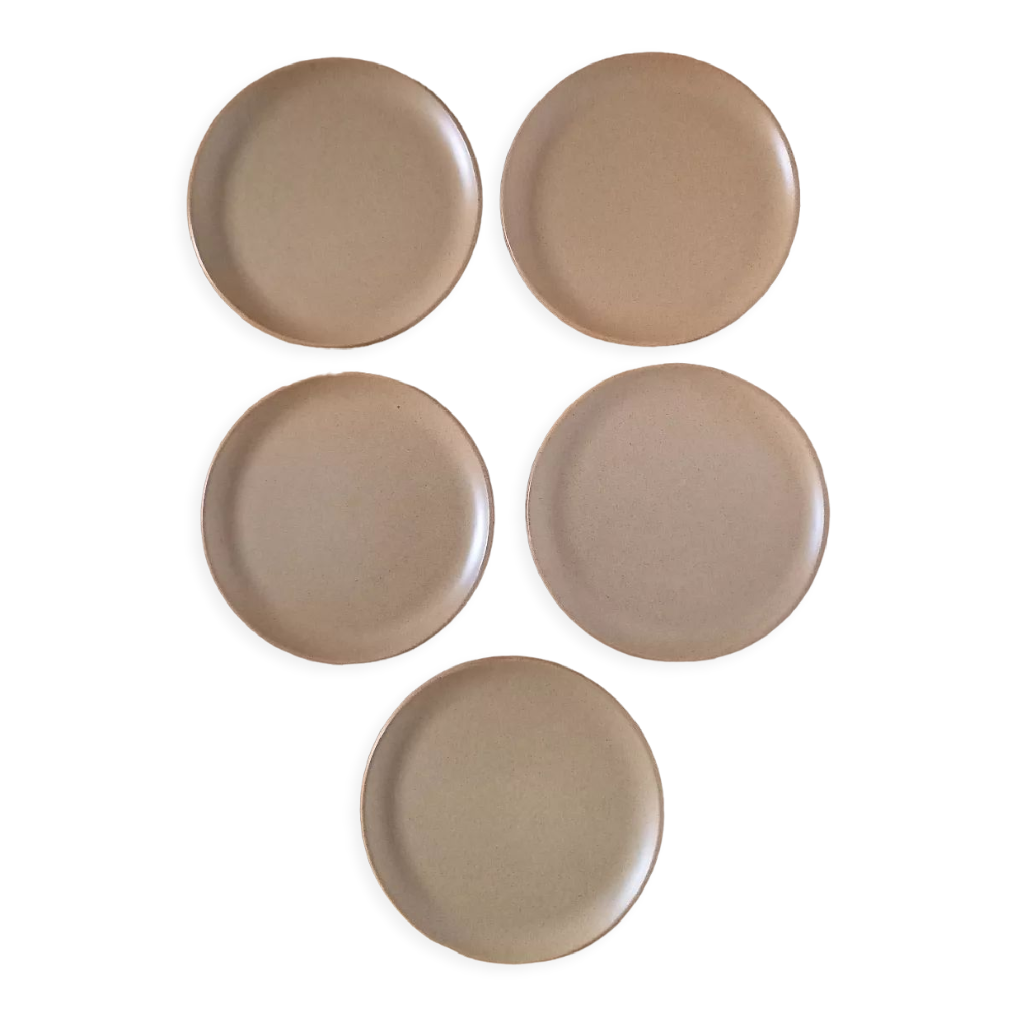 Set of 6 flat beige stoneware plates