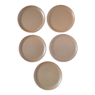 Set of 6 flat beige stoneware plates