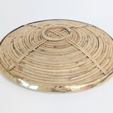 Round rattan and brass bowl, Italy 1970s, Gabriella Crespi style