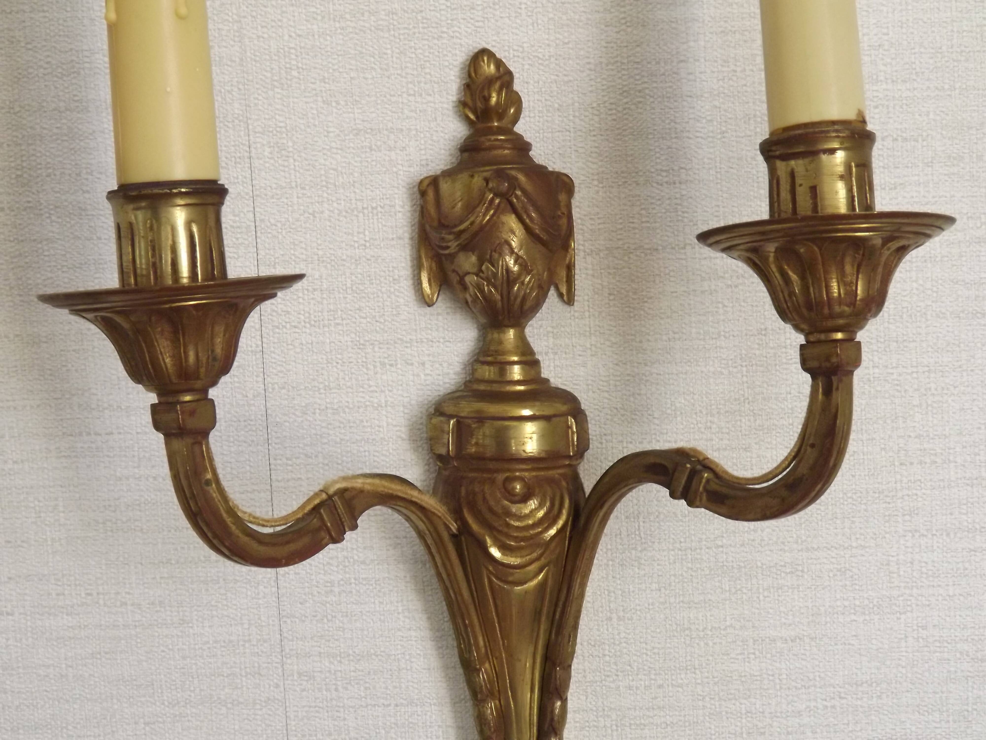 Large Bronze French Double Light Empire Wall Sconce with Urn Detail