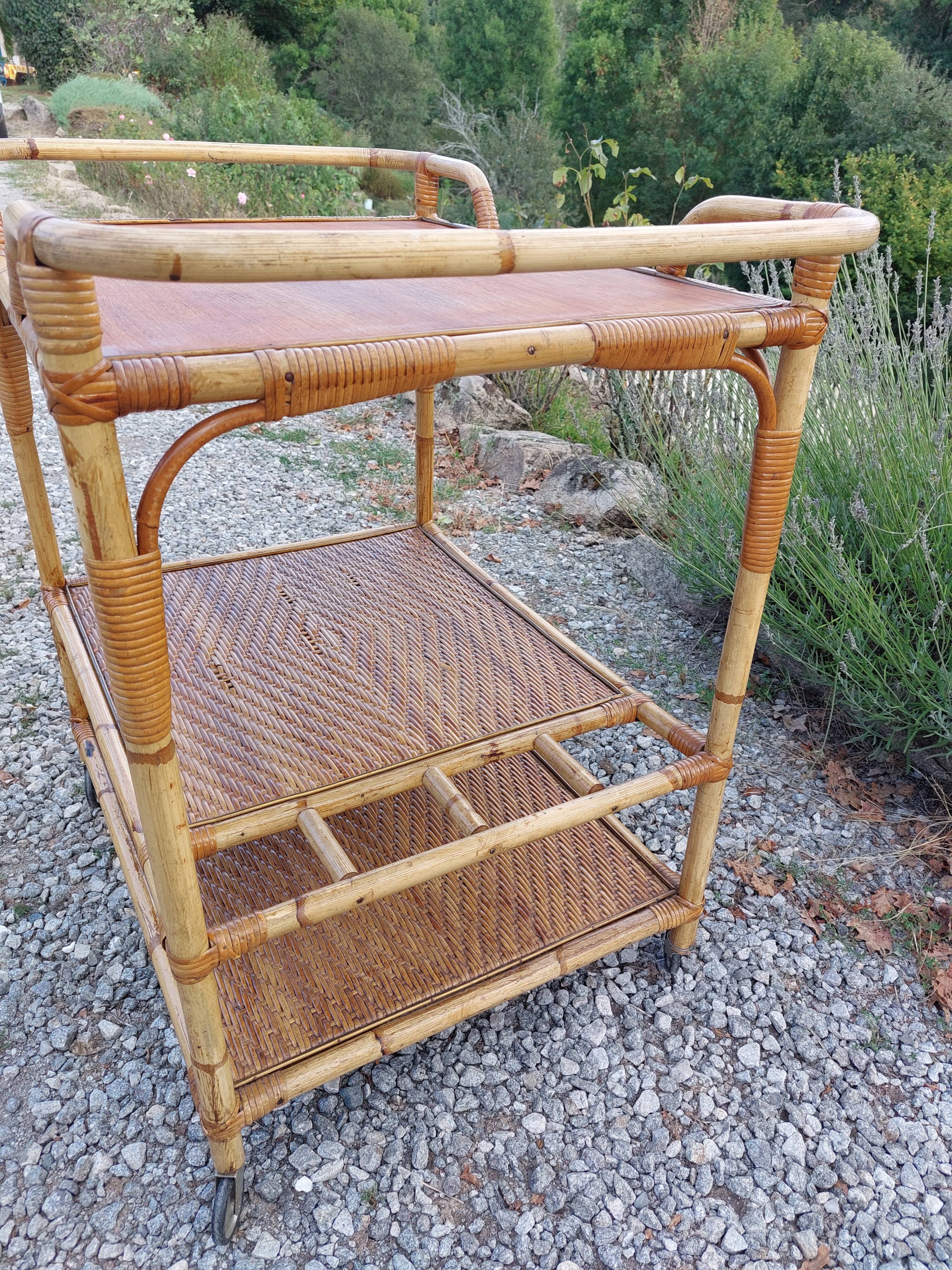 wheeled wicker dessert trolley, console, vintage