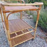 wheeled wicker dessert trolley, console, vintage