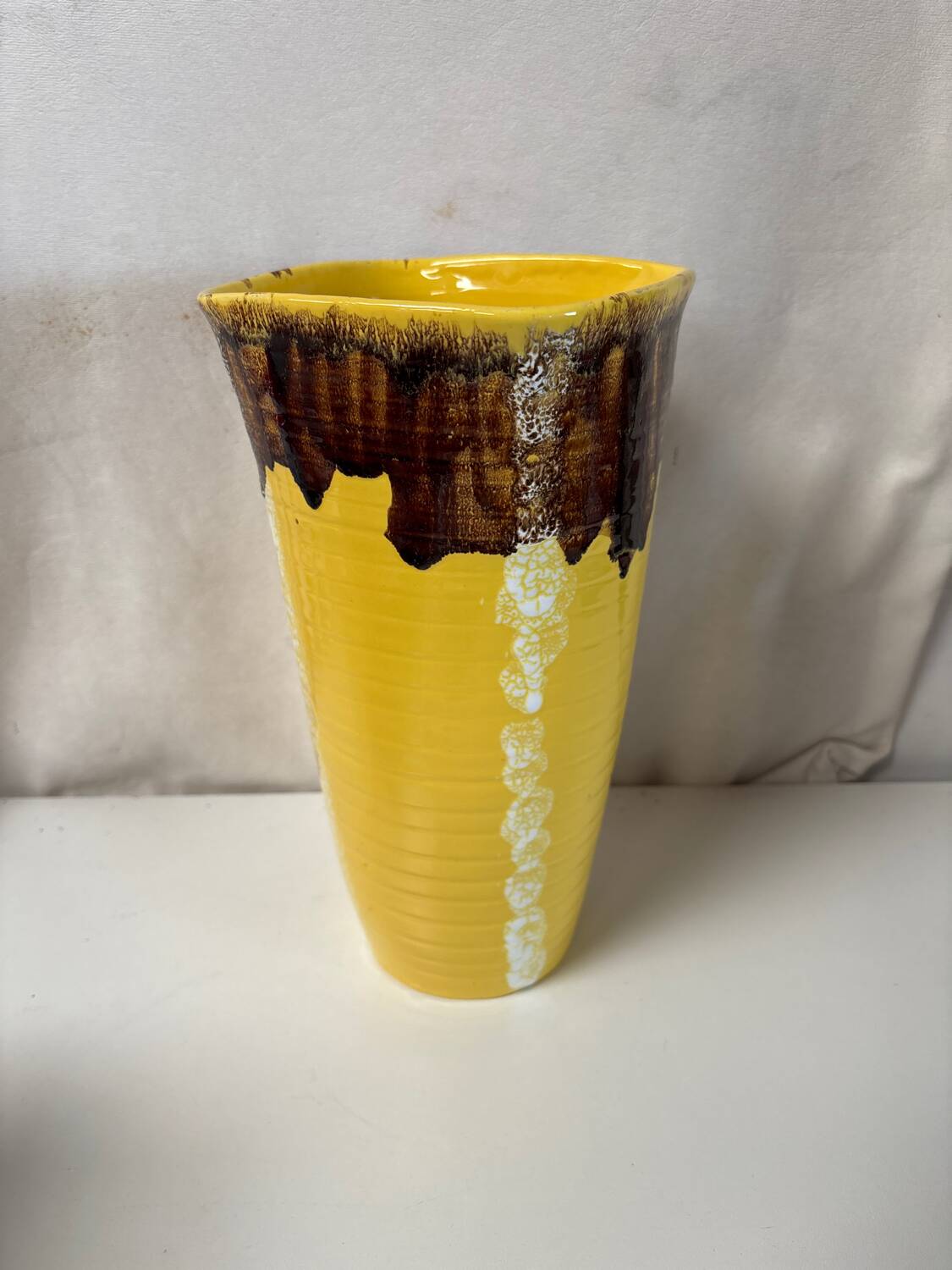 Antique vintage yellow ceramic vase