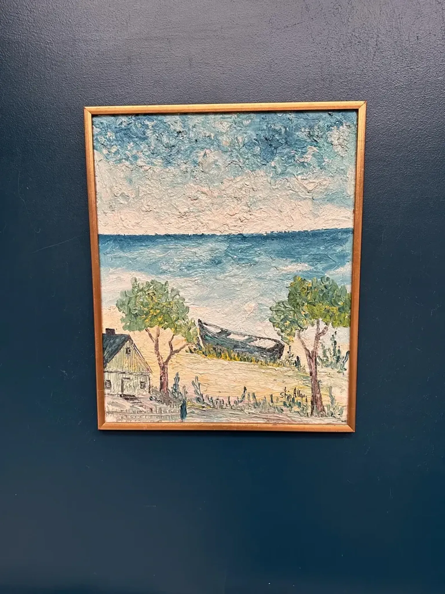 Original Swedish Oil on Panel - "Landskrona" by Stig Allan - Signed - Vintage and Framed - 60 × 50 cm (23.6" × 19.7")