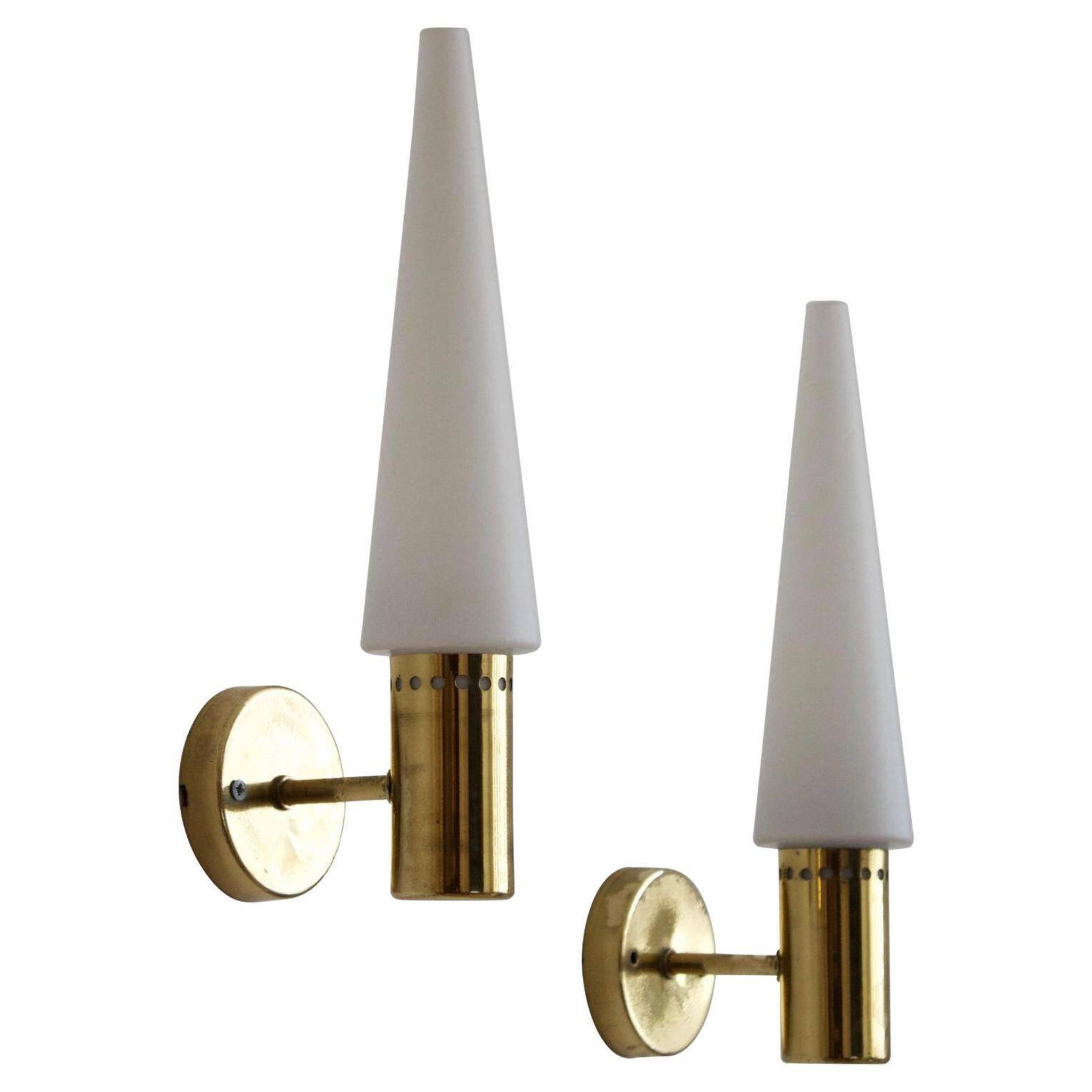 Pair of wall sconces lS-1987 in brass and opal glass Hans Agne Jakobson Sweden 1960