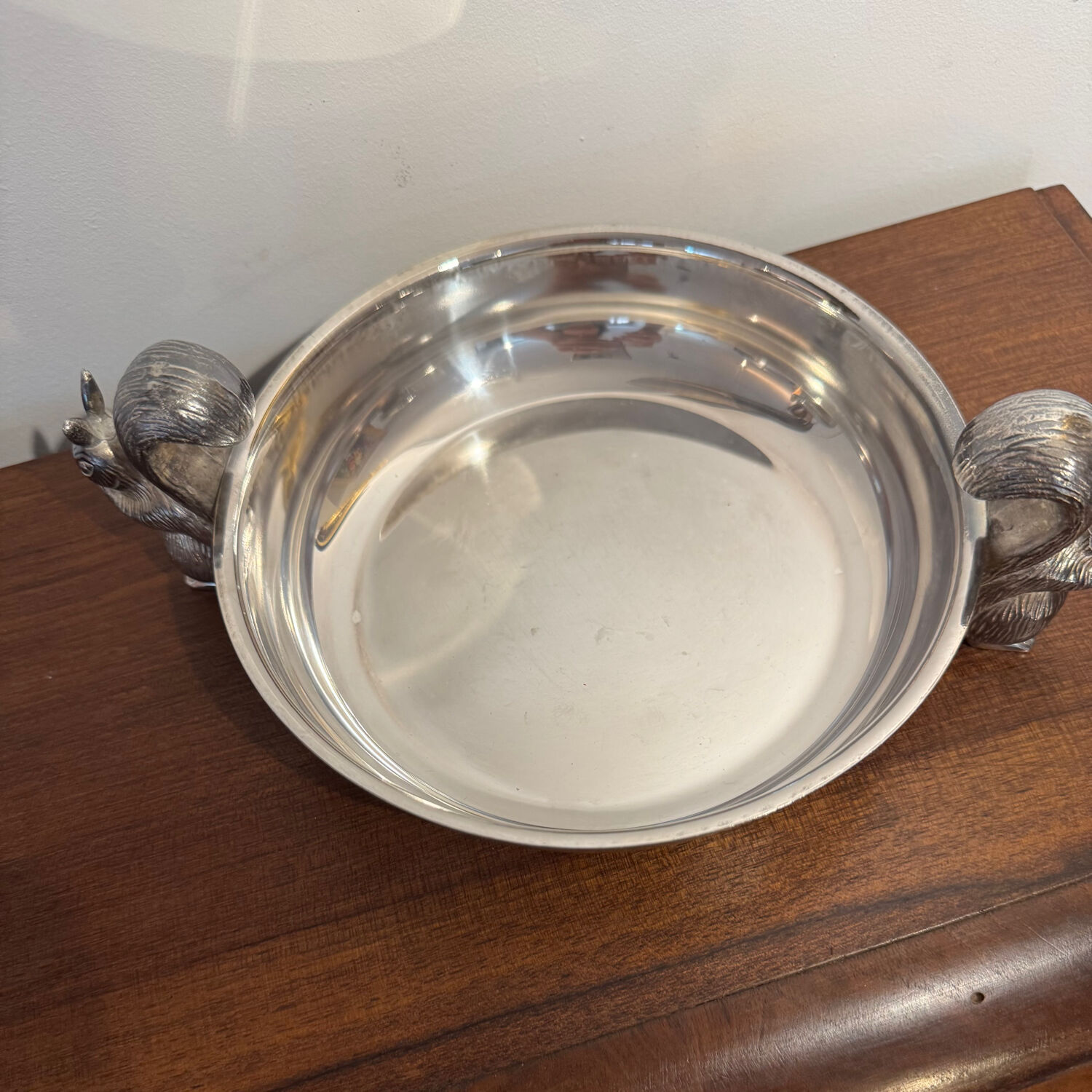 Silver-plated catchall with squirrels, 20th century.