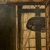 Sign read on cardboard illustrated with two Breton women in costume