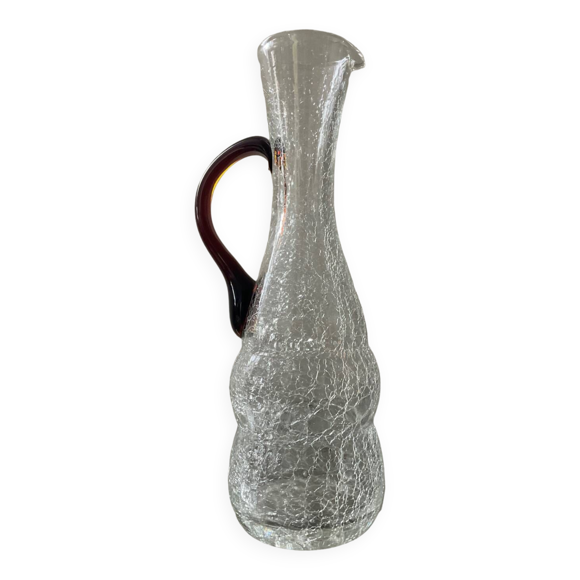 Pichet vintage en verre craquelé et ambré