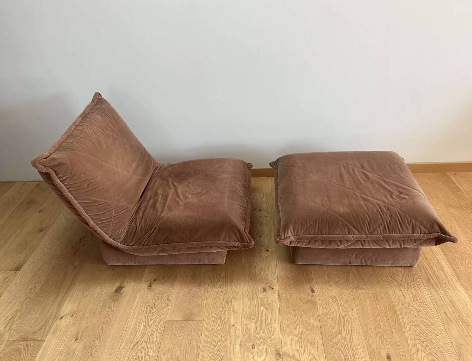 Vintage armchair and ottoman, brown velvet, Switzerland 1960