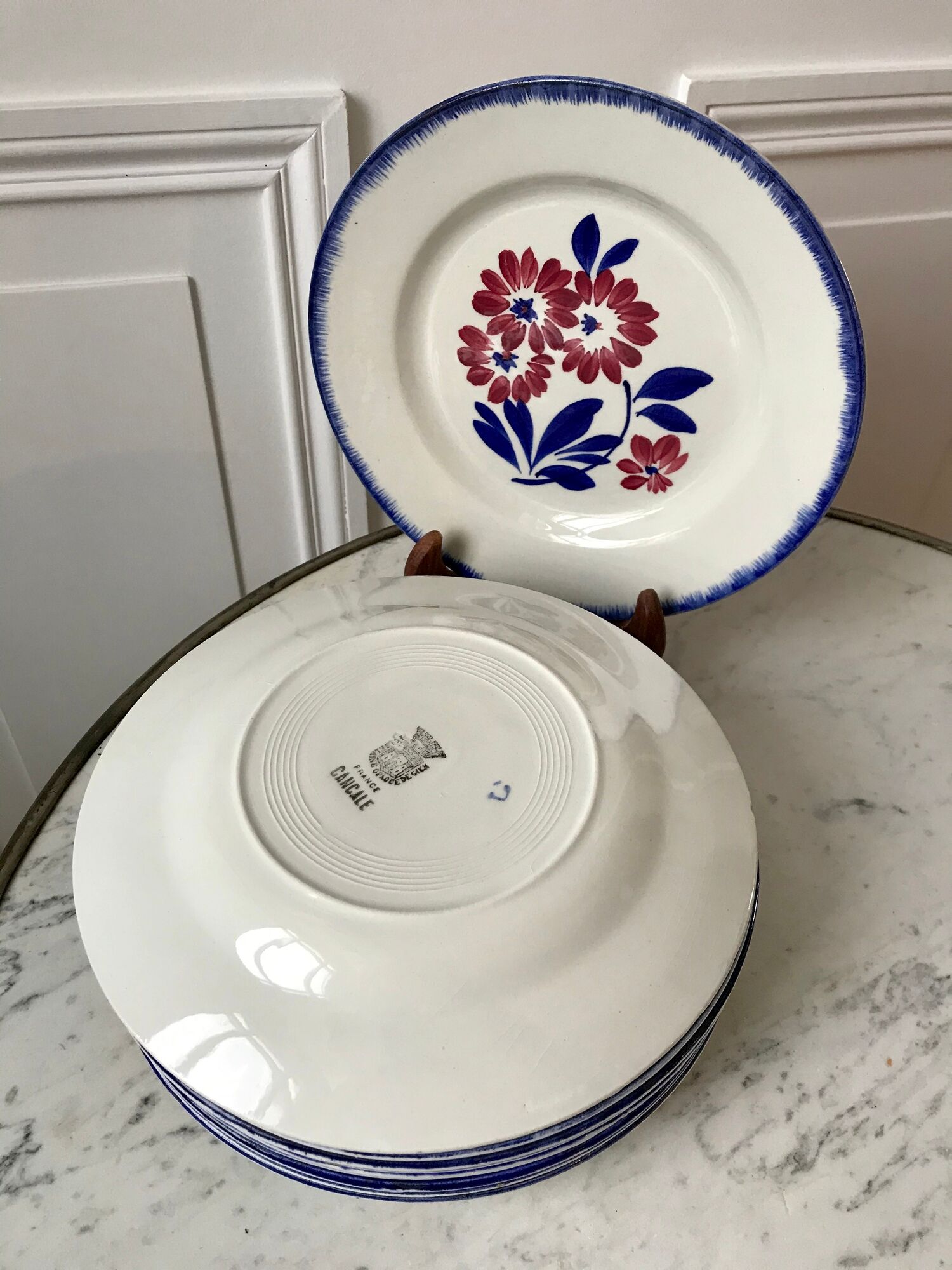 Set of 6 dessert plates gien model "cancale" 40s