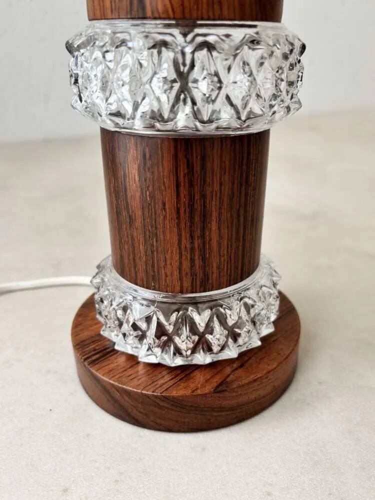 Vintage table lamp rosewood crystal glass 1960s Fagerlund