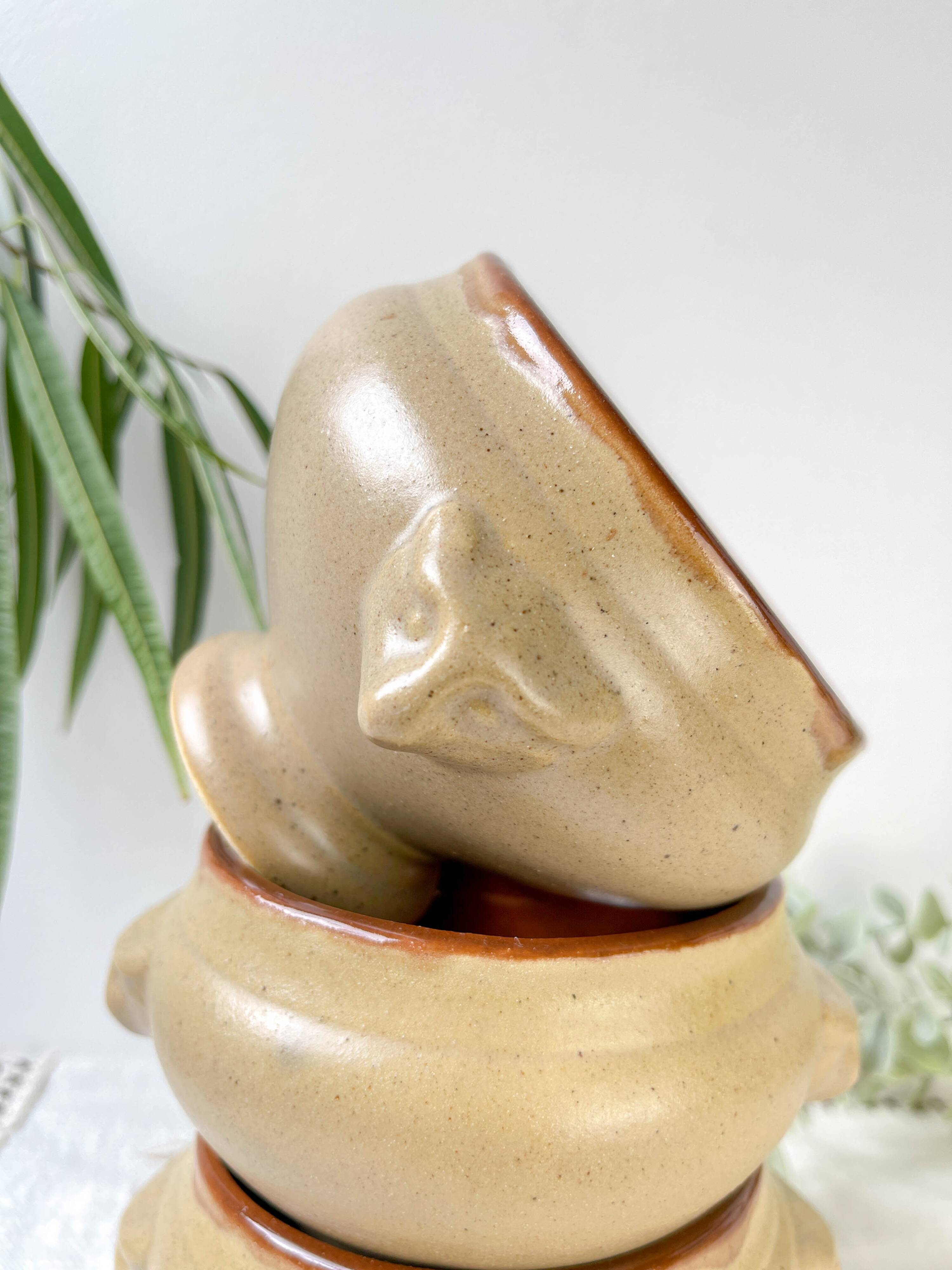 6 Vintage Emile Henry Ceramic Lion Head Onion Soup Bowls