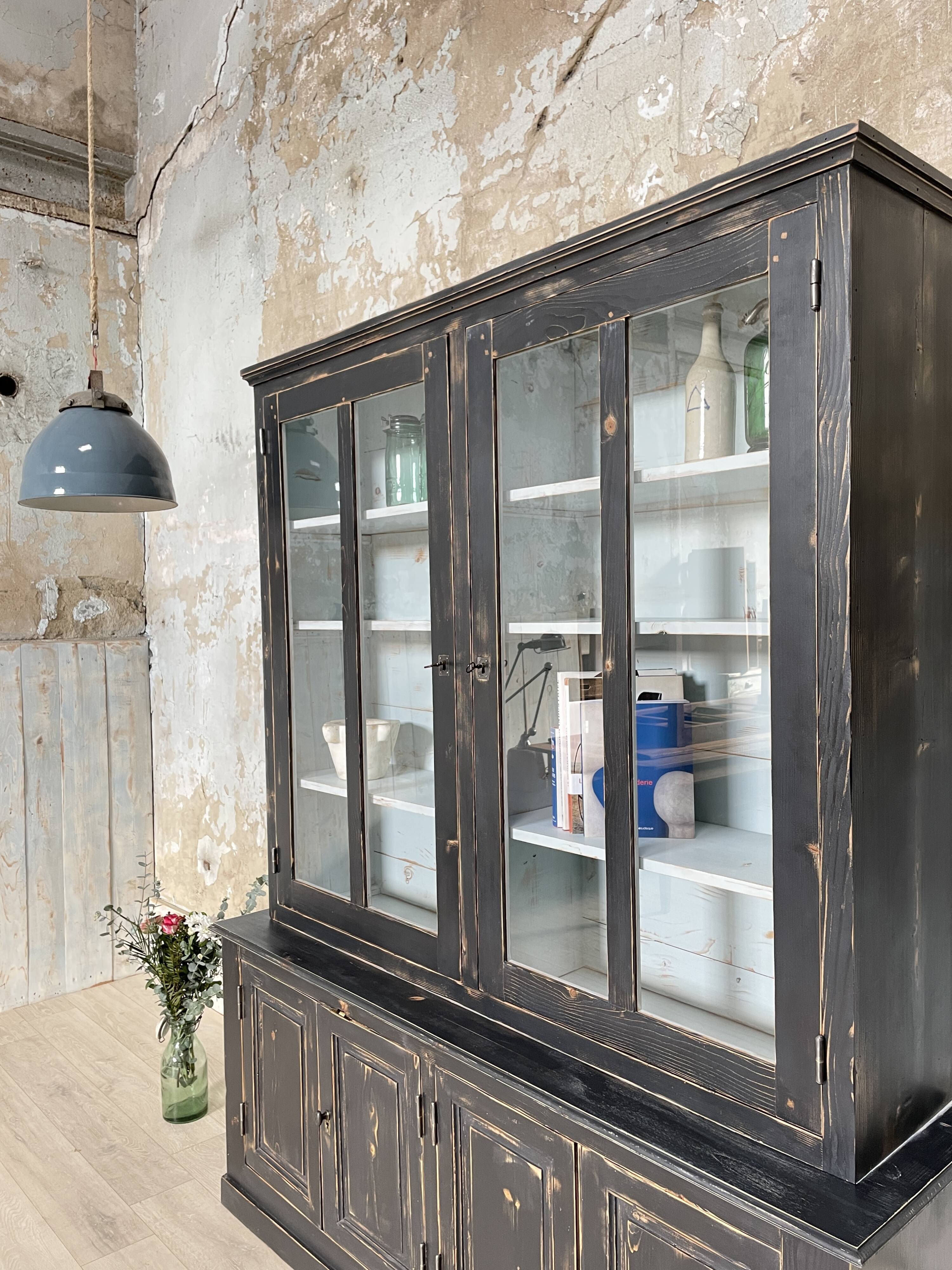 Display cabinet in patinated wood