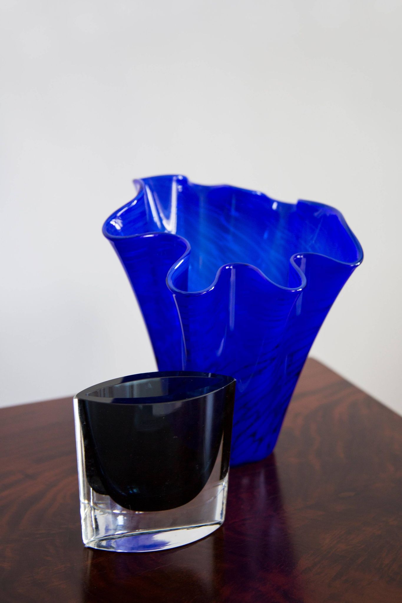 Vintage dark navy blue artistic vase from the mid-20th century.