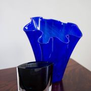 Vintage dark navy blue artistic vase from the mid-20th century.