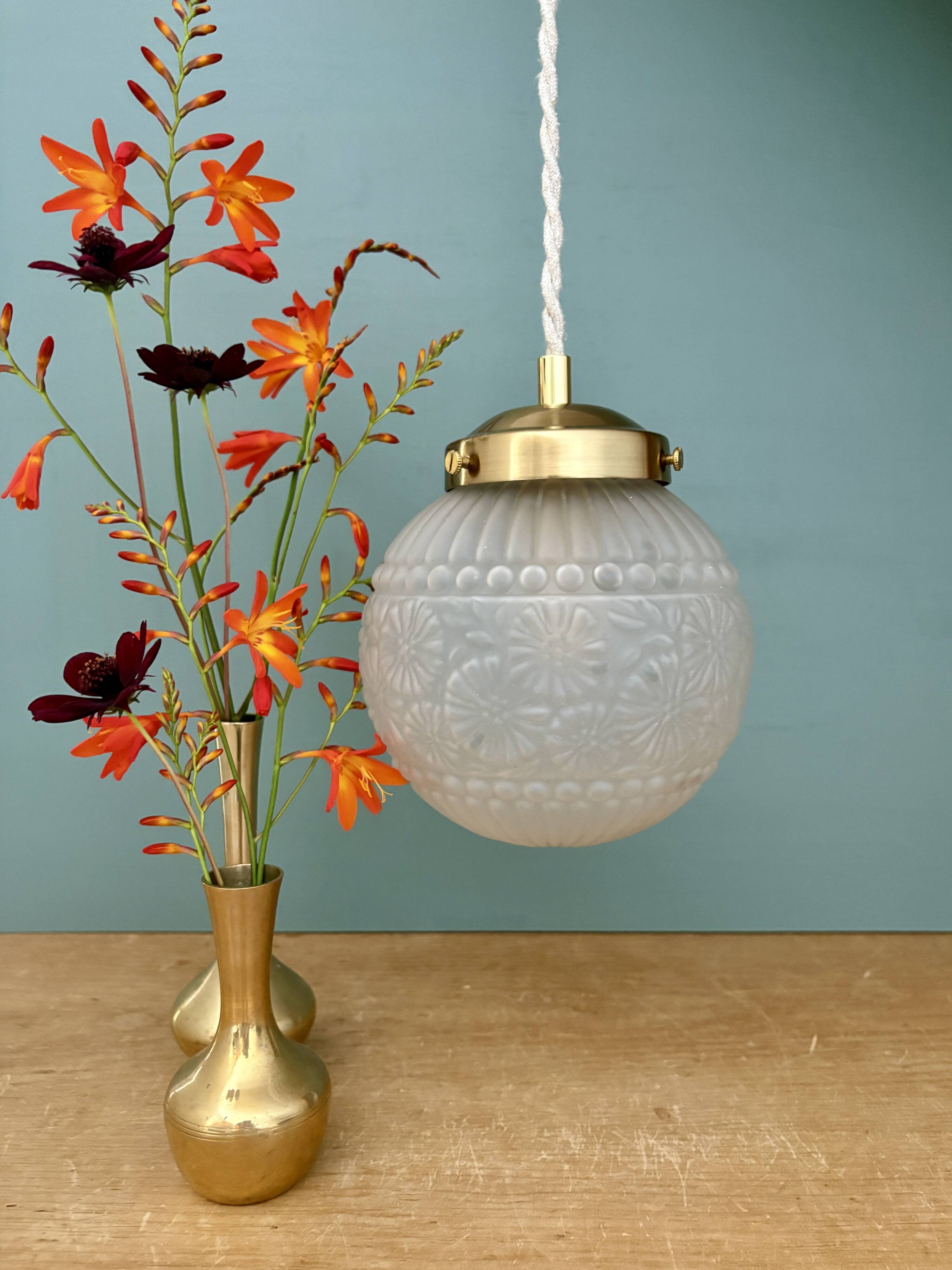 Vintage art deco frosted glass globe pendant light