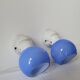 Duo of wall lamps in porcelain and blue opaline