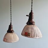 Set of 3 industrial mercury glass pendant lights, GAL (France), 1930s