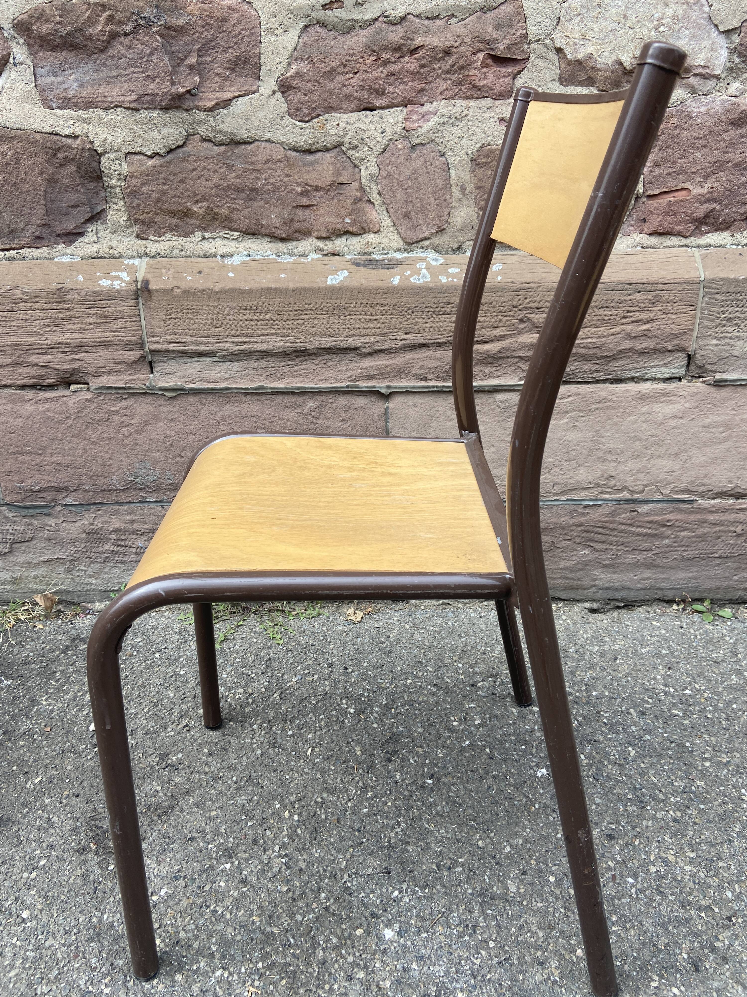 Set of 6 vintage industrial school chairs for communities mullca delagrave tube & wood