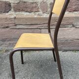 Set of 6 vintage industrial school chairs for communities mullca delagrave tube & wood