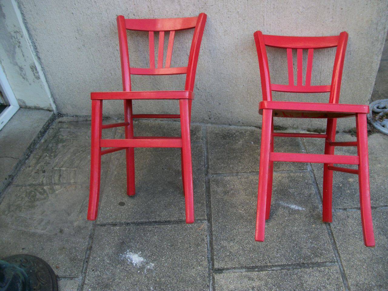 Pair of red bistro chairs