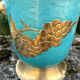 Vintage cloisonne brass champagne bucket with turquoise grape design