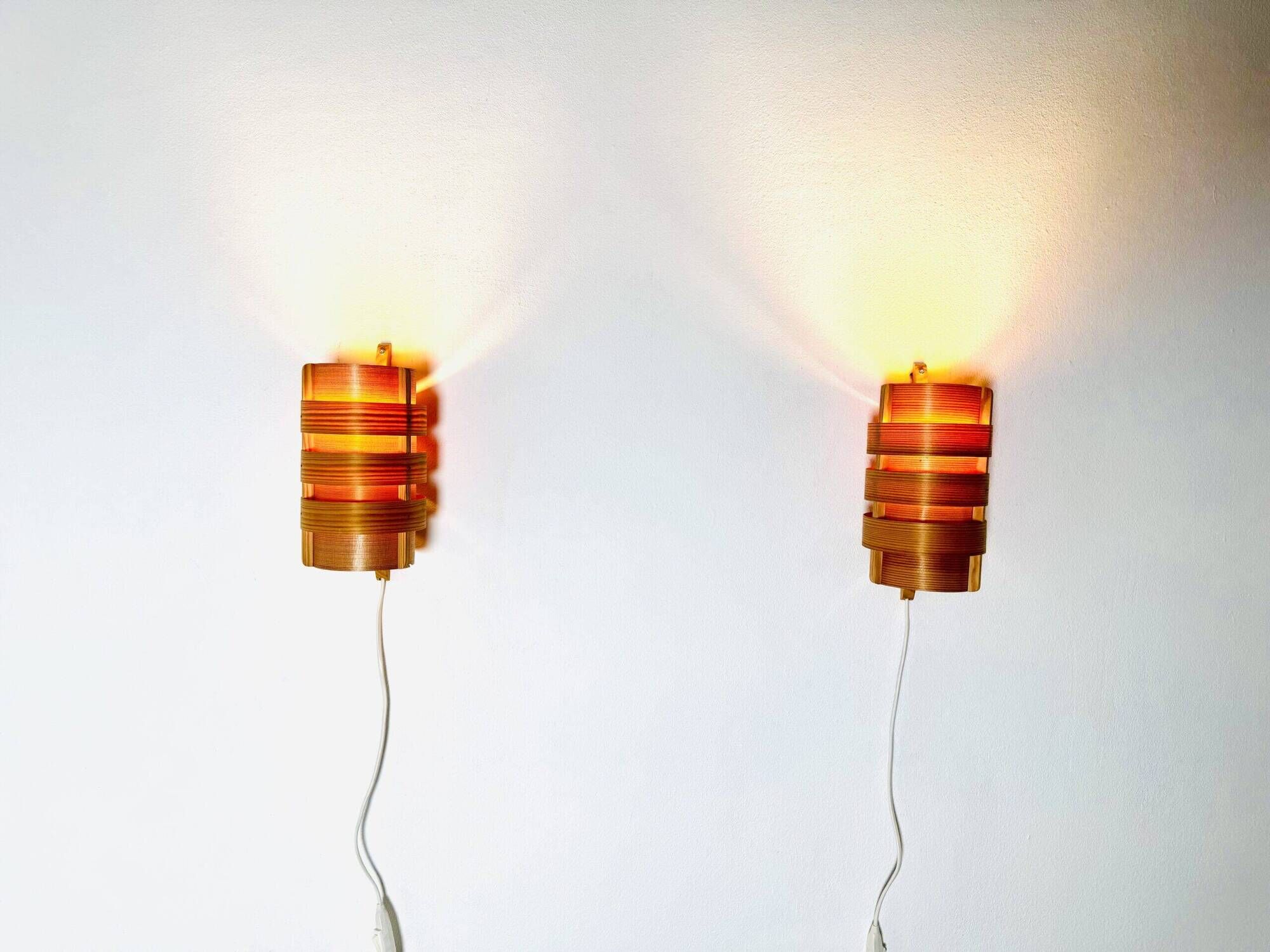 Set Of Curved Pine Veneer Wall Lamps By Hans-Agne Jakobsson For Markaryd, Sweden 1960S